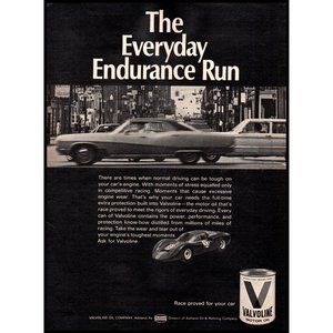 1968 Valvoline Motor Oil Everyday Endurance Run Vintage Print Ad Ford GT Art